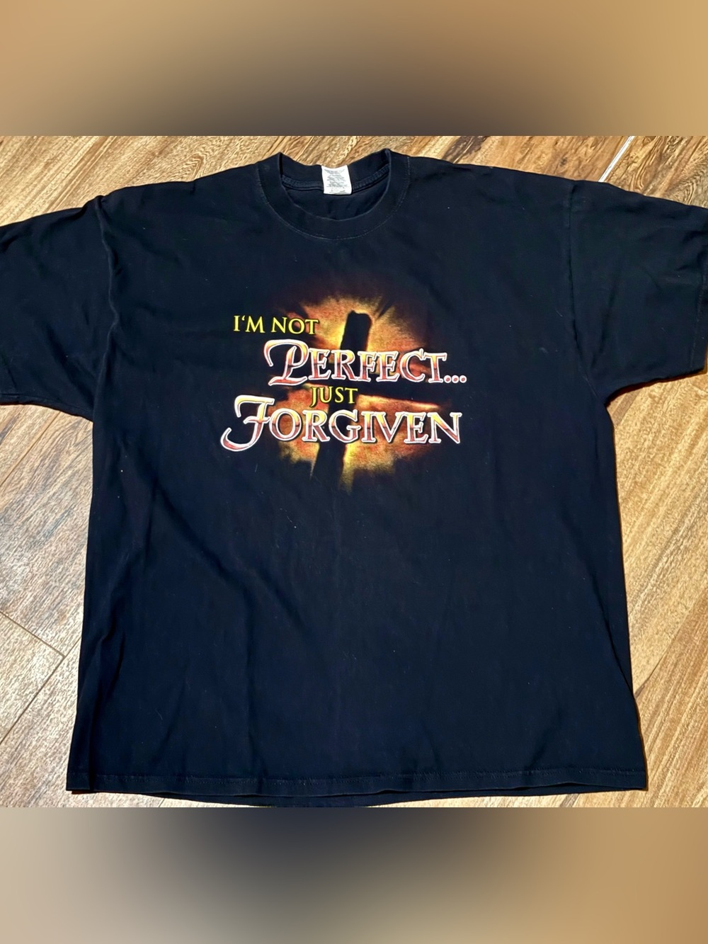Vtg I’m Not Perfect Just Forgiven Jesus T Shirt 2XL Black Jerzees God Religion